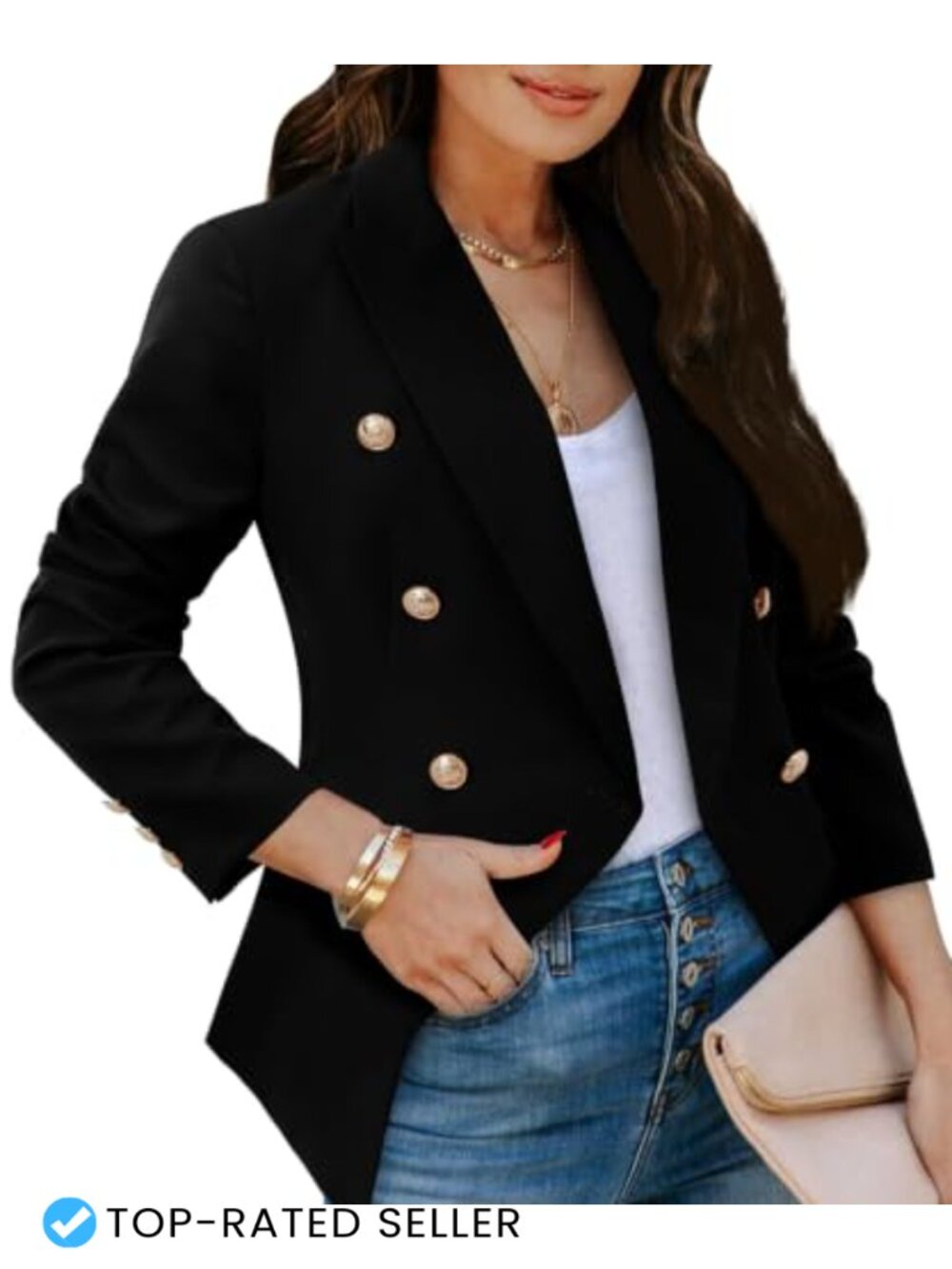 Women's Double Breasted Gold Button Business Casual Blazer Long Sleeve